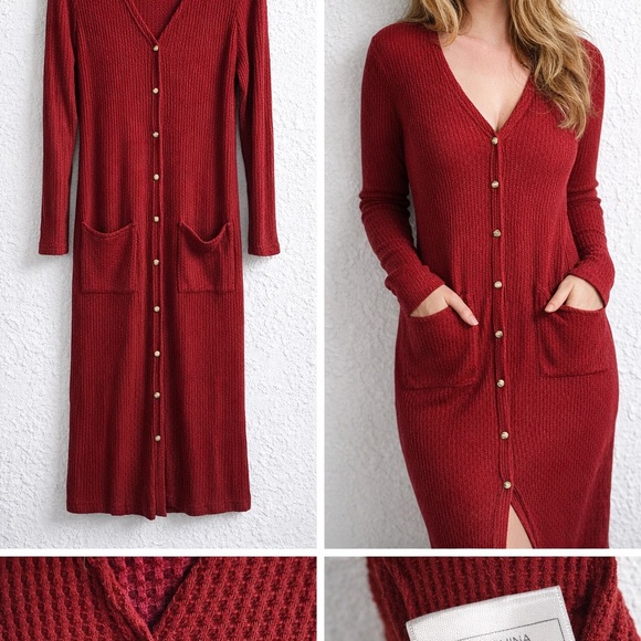 Dresses & Skirts - Vintage ✨Red Button-Up Long dress ♡